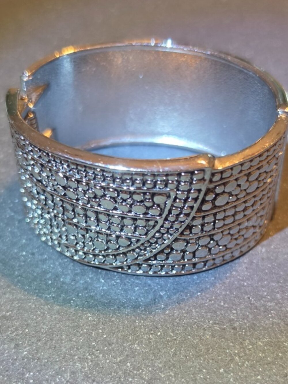 Wide Silver-Tone Textured Cuff Bracelet